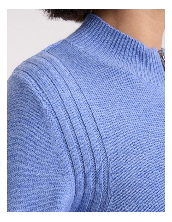 Zip Thru Merino Cardi in Periwinkle Melange image 4