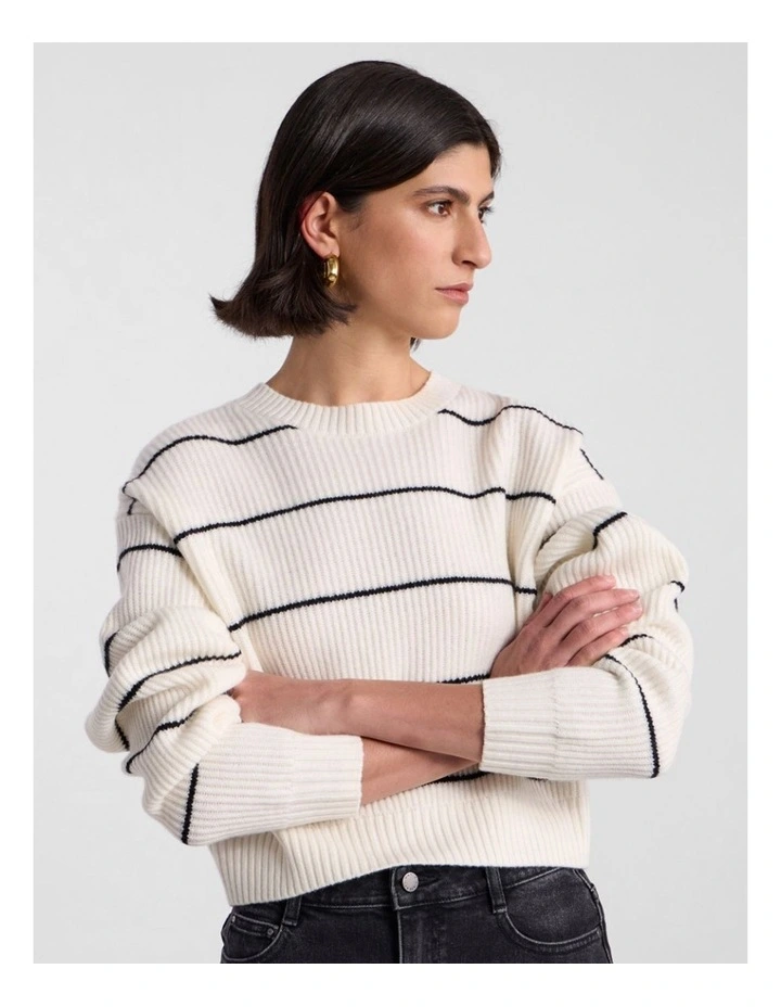 Nova Crop Merino Knit in Black Stripe image 1