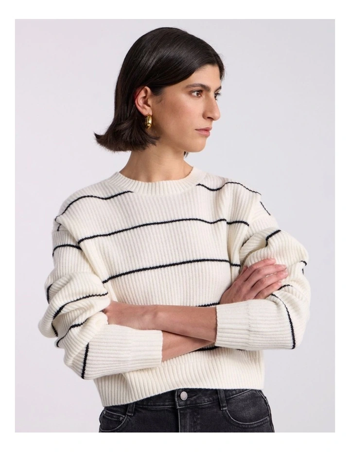 Nova Crop Merino Knit in Black Stripe image 2