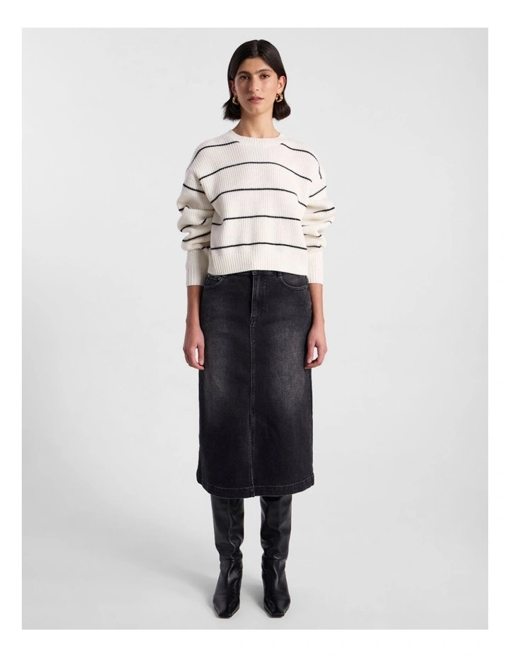 Nova Crop Merino Knit in Black Stripe image 2