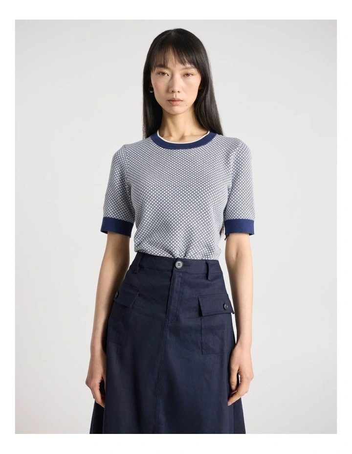 Murphy Cotton Knit Tee in Blue Multi image 1