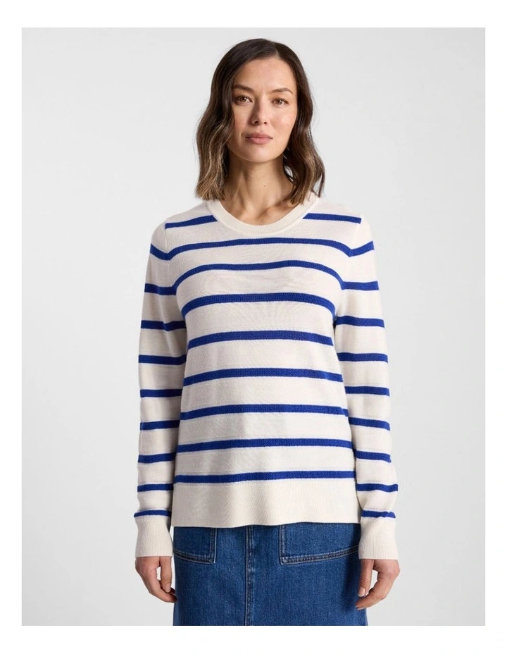 Rea Merino Stripe Knit in Cerulean Blue Stripe image 1
