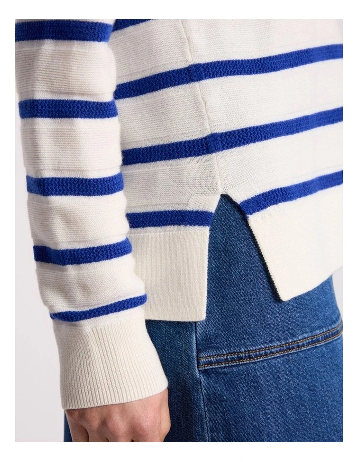 Rea Merino Stripe Knit in Cerulean Blue Stripe image 2