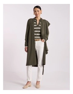Valence Merino Longline Cardi in Olio Green