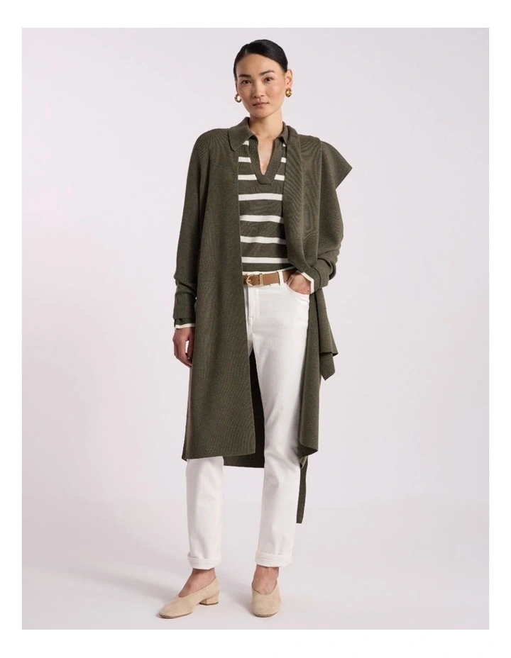 Valence Merino Longline Cardi in Olio Green image 1