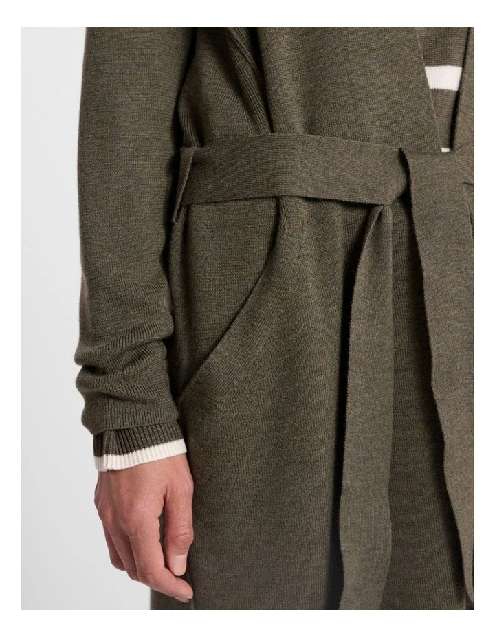 Valence Merino Longline Cardi in Olio Green image 4