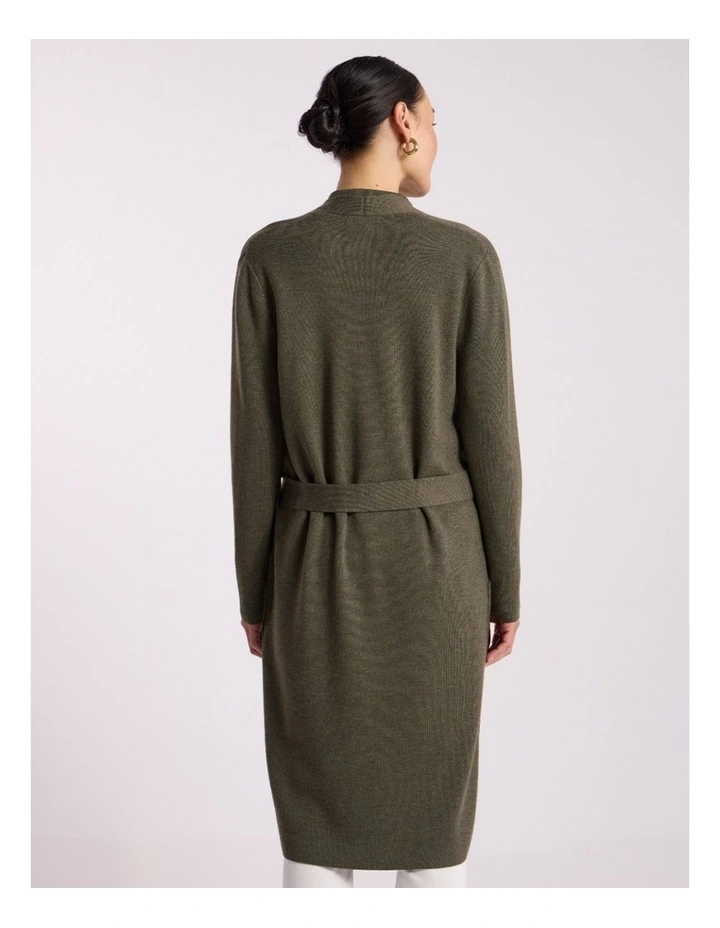 Valence Merino Longline Cardi in Olio Green image 4