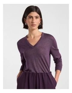 Peta Sparkle V Neck Knit in Light Eggplant