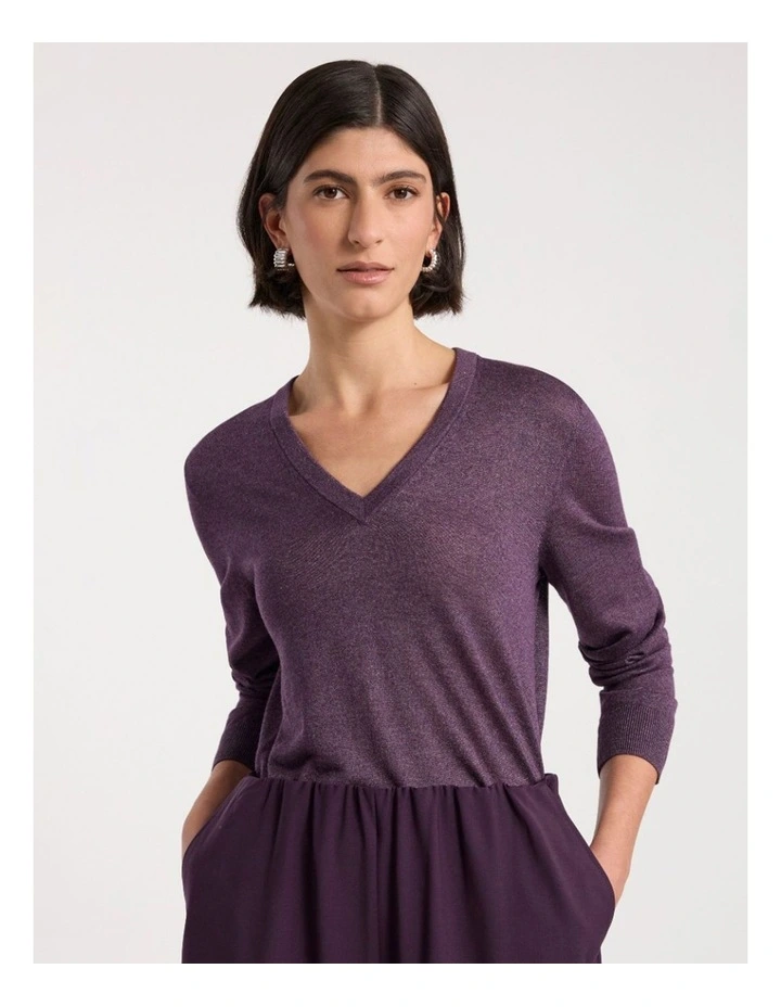 Peta Sparkle V Neck Knit in Light Eggplant image 2
