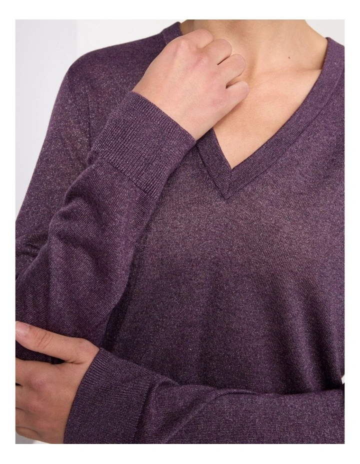 Peta Sparkle V Neck Knit in Light Eggplant image 3