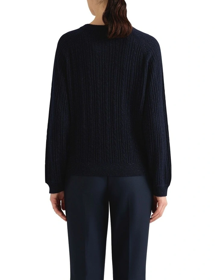 Watson Wool Cable Knit in Navy Sparkle image 2