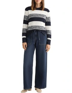 Aura Linen Blend Knit in Navy Stripe