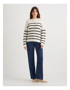 Maeve Stripe Merino Knit in Ivory/Charcoal
