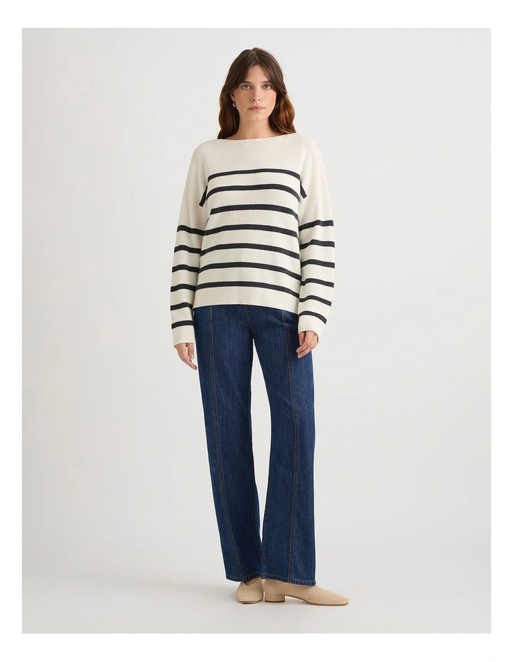 Maeve Stripe Merino Knit in Ivory/Charcoal image 1