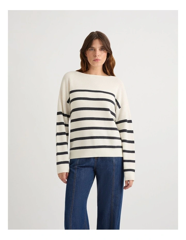 Maeve Stripe Merino Knit in Ivory/Charcoal image 2