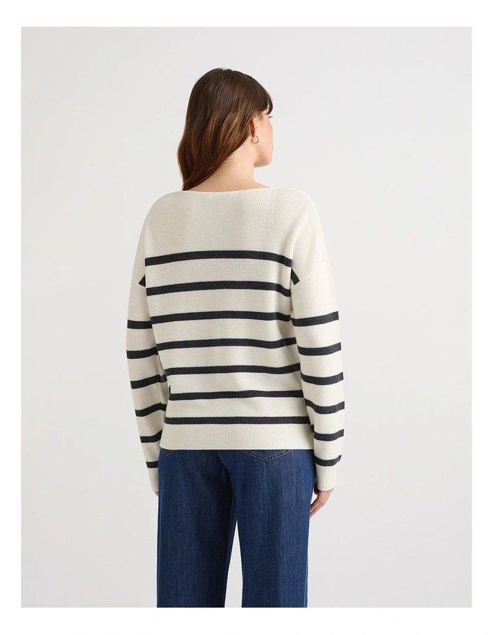 Maeve Stripe Merino Knit in Ivory/Charcoal image 3