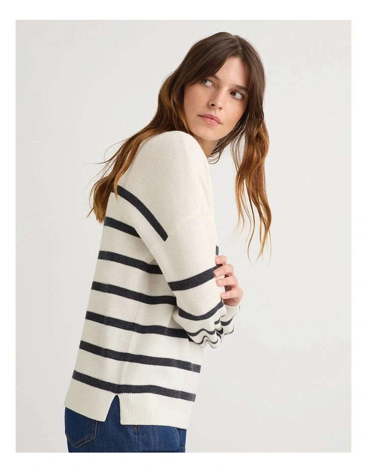Maeve Stripe Merino Knit in Ivory/Charcoal image 4