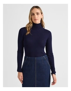 Stasia Merino Roll Neck Knit in Neptune Blue