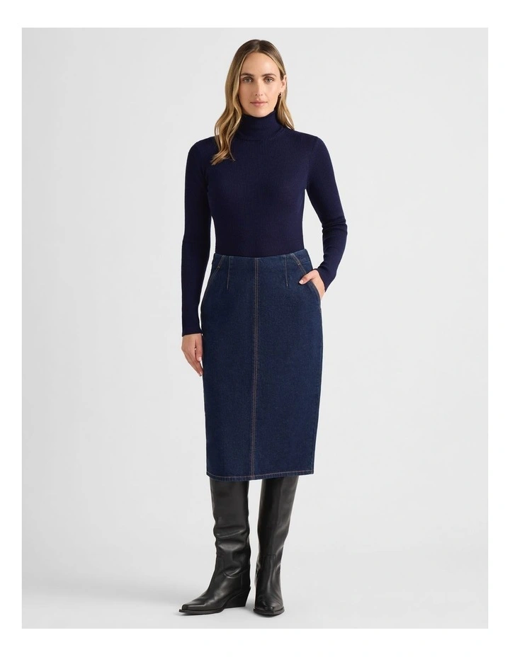 Stasia Merino Roll Neck Knit in Neptune Blue image 2