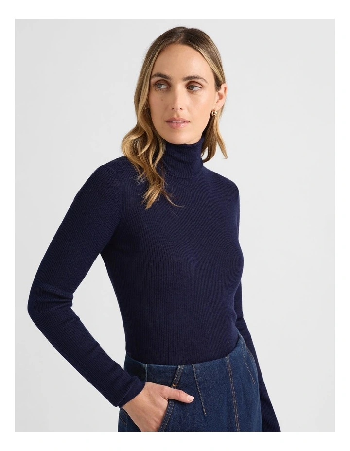 Stasia Merino Roll Neck Knit in Neptune Blue image 4