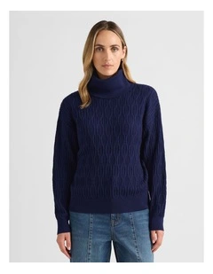 Saisha Merino Cable Knit in Neptune Blue