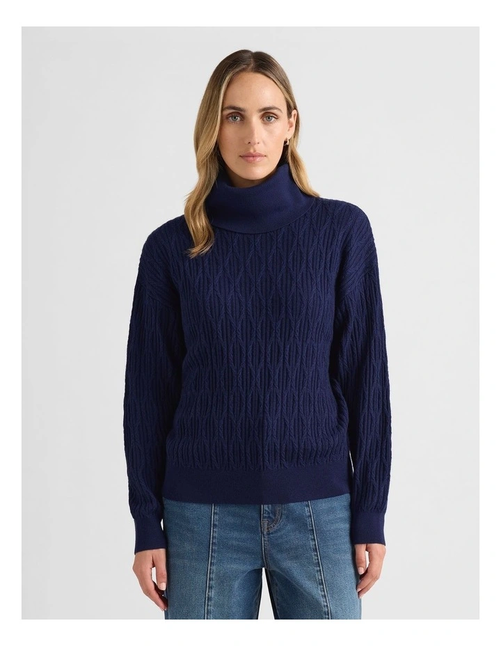 Saisha Merino Cable Knit in Neptune Blue image 1