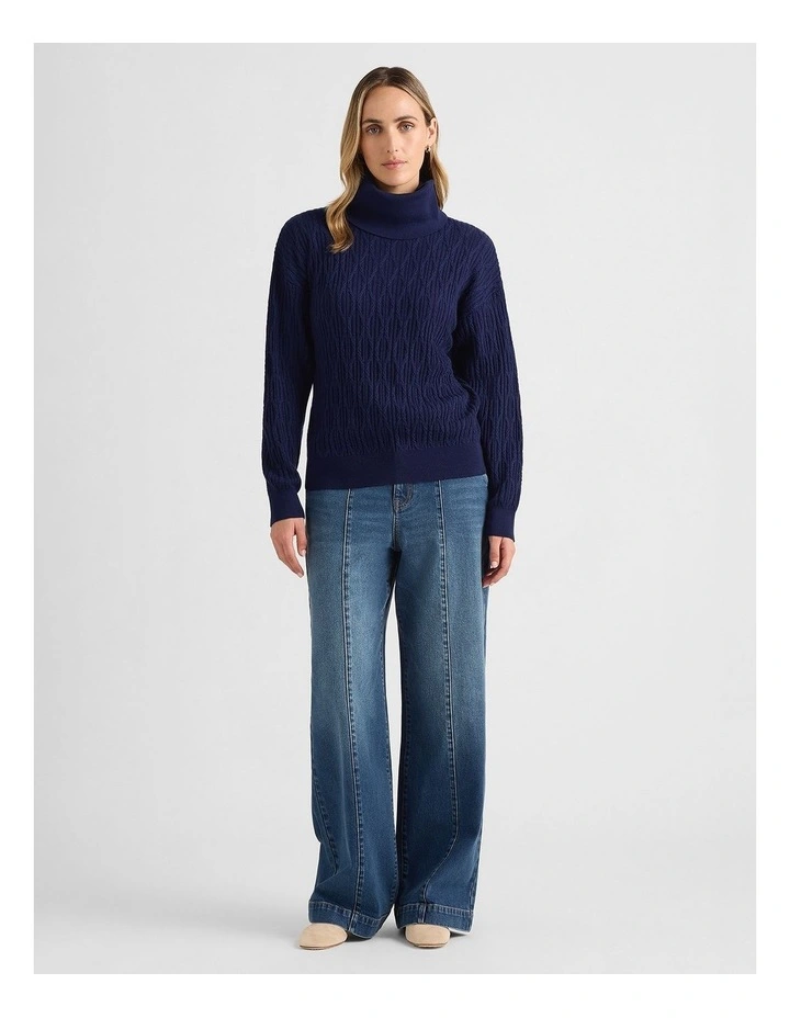 Saisha Merino Cable Knit in Neptune Blue image 2