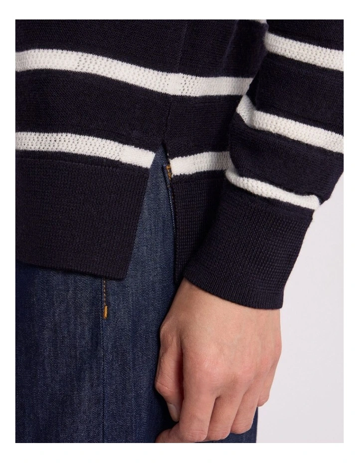 Rea Merino Stripe Knit in Navy Stripe image 2