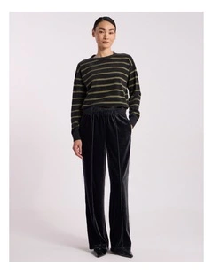 Kasey Velvet Stripe Knit in Charcoal/Olio Stripe
