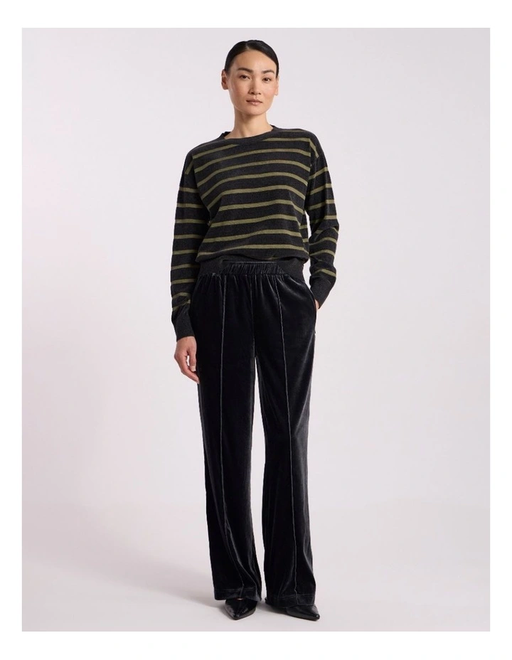Kasey Velvet Stripe Knit in Charcoal/Olio Stripe image 1