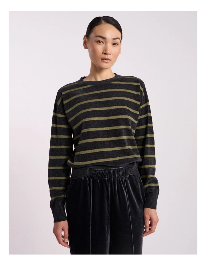 Kasey Velvet Stripe Knit in Charcoal/Olio Stripe image 2