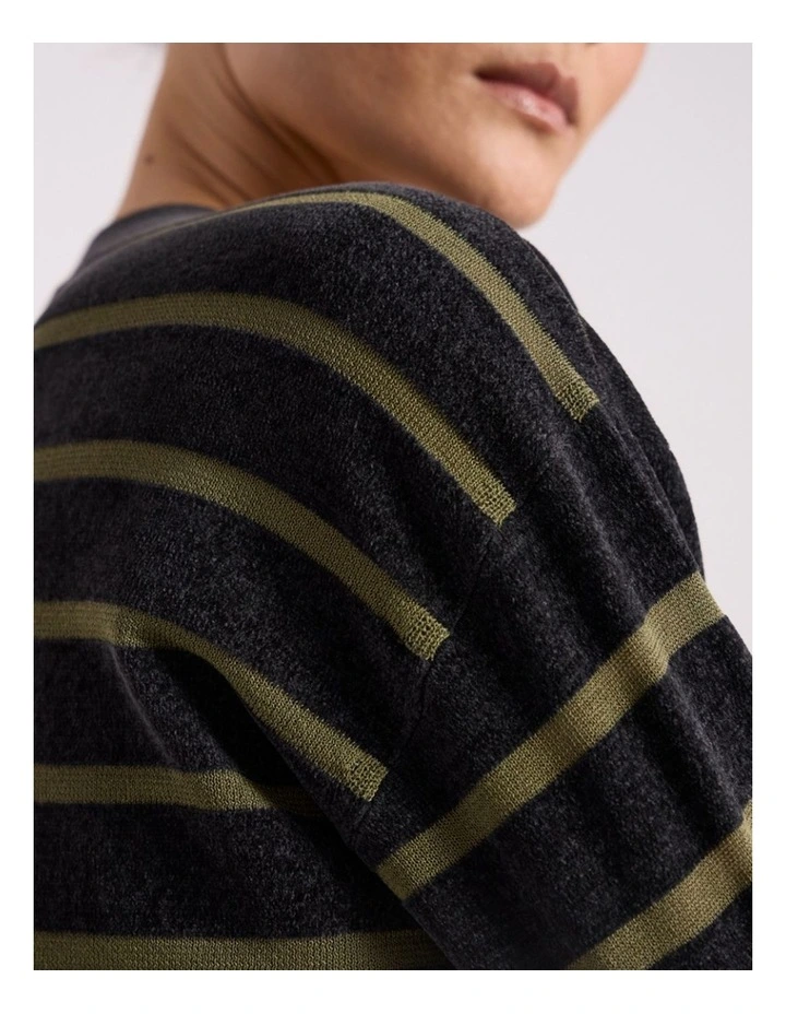 Kasey Velvet Stripe Knit in Charcoal/Olio Stripe image 3