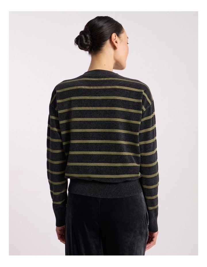 Kasey Velvet Stripe Knit in Charcoal/Olio Stripe image 4