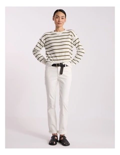 Kasey Velvet Stripe Knit in Ivory/Olio Stripe