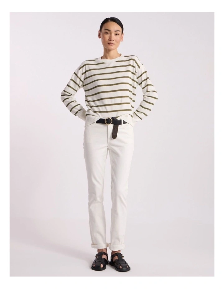 Kasey Velvet Stripe Knit in Ivory/Olio Stripe image 1