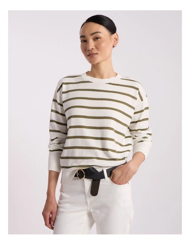 Kasey Velvet Stripe Knit in Ivory/Olio Stripe image 2
