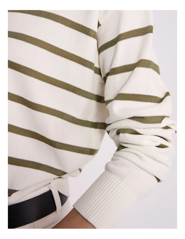 Kasey Velvet Stripe Knit in Ivory/Olio Stripe image 3