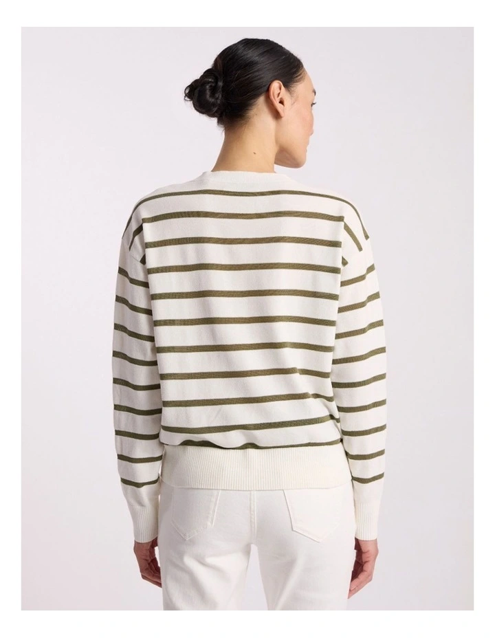 Kasey Velvet Stripe Knit in Ivory/Olio Stripe image 4