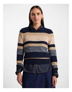 Delilah Merino Blend Knit in Navy Stripe