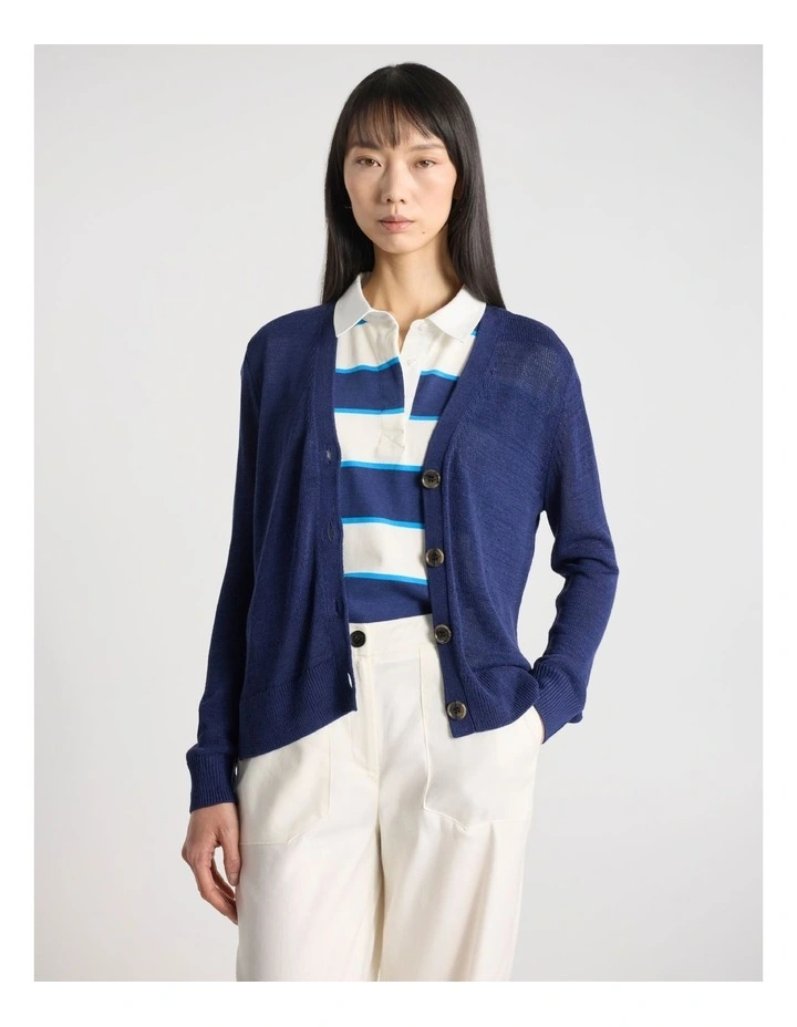 Alice Linen Blend Cardigan in Ocean Blue image 1