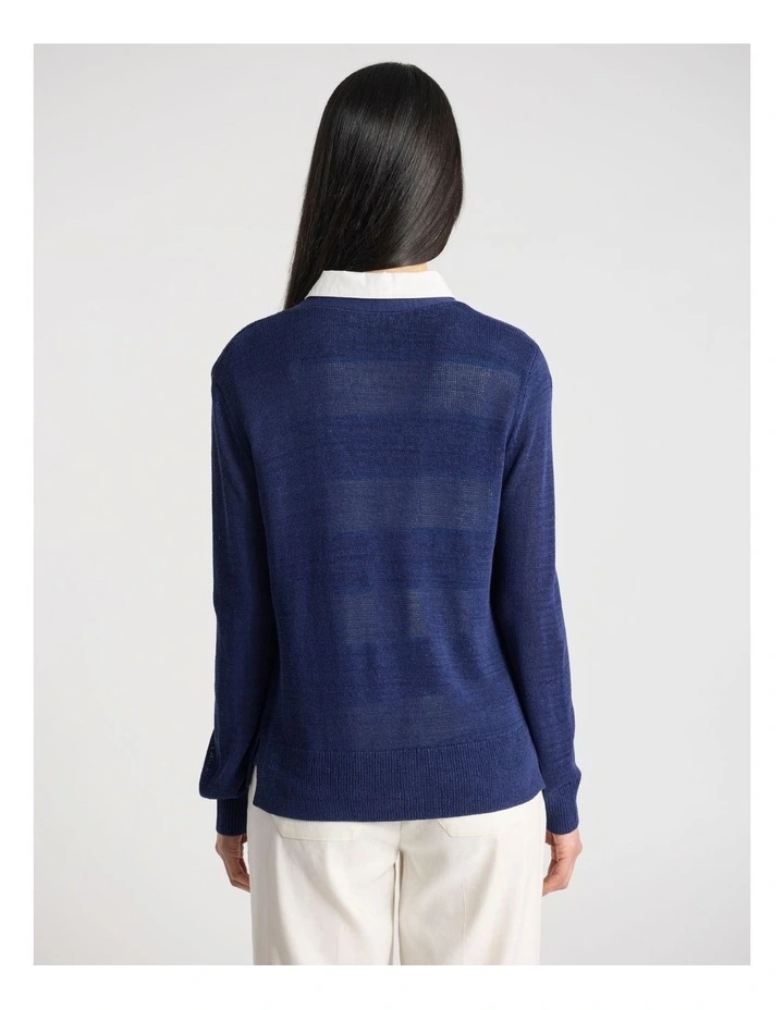 Alice Linen Blend Cardigan in Ocean Blue image 3