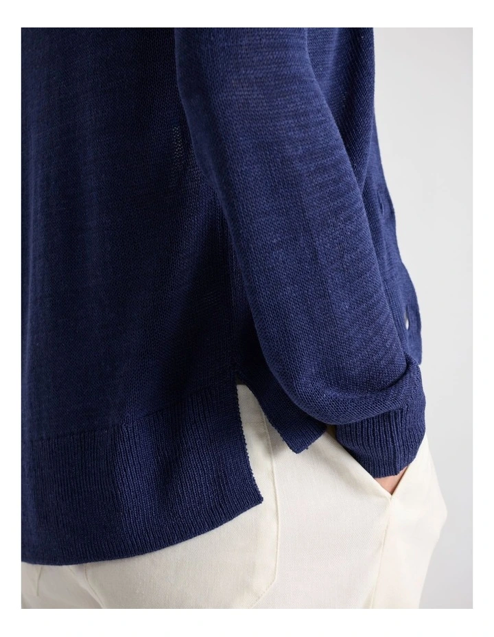Alice Linen Blend Cardigan in Ocean Blue image 4