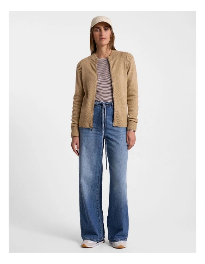 Zip Thru Merino Cardi in Camel image 2