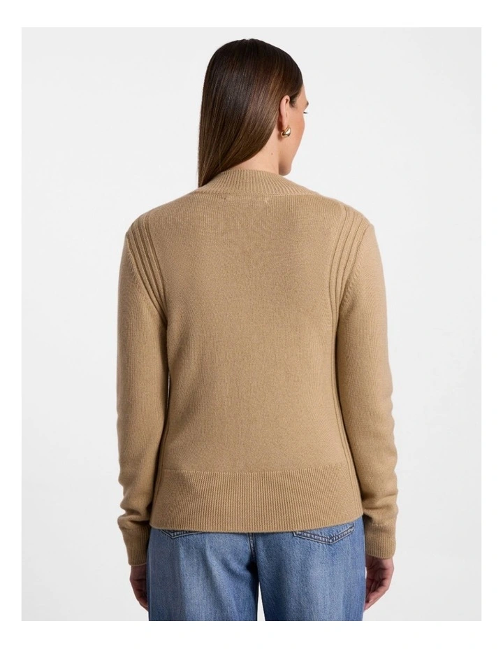 Zip Thru Merino Cardi in Camel image 3