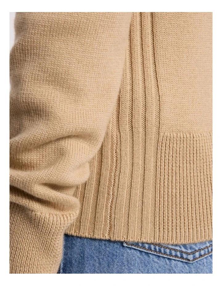 Zip Thru Merino Cardi in Camel image 3