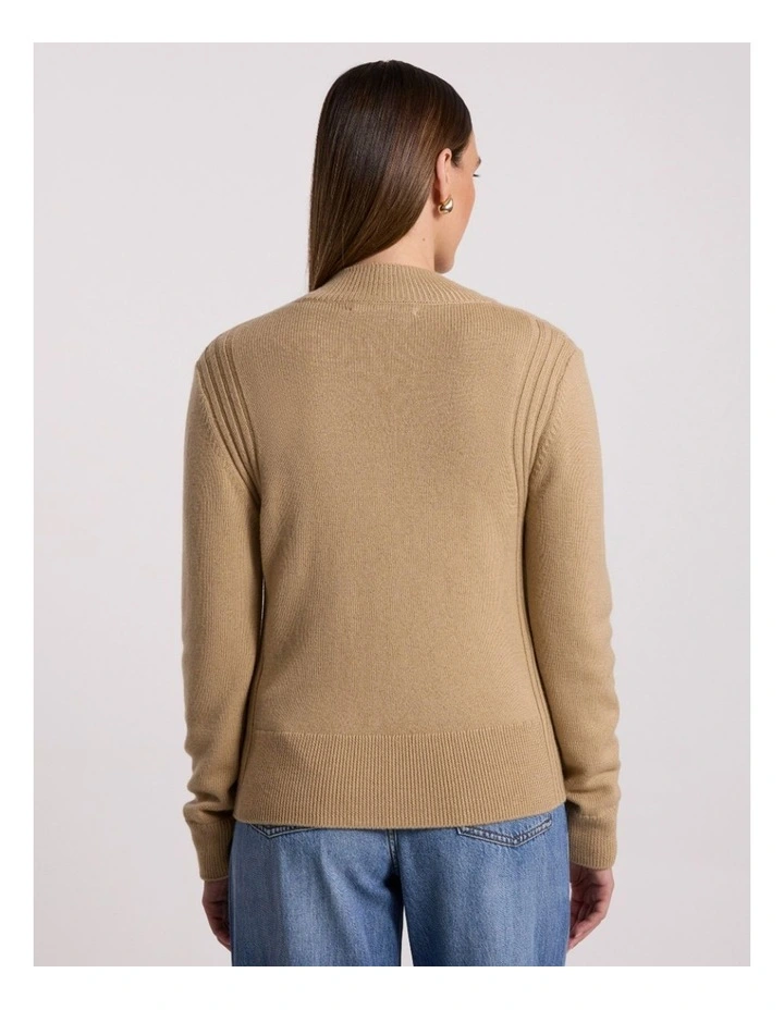 Zip Thru Merino Cardi in Camel image 4