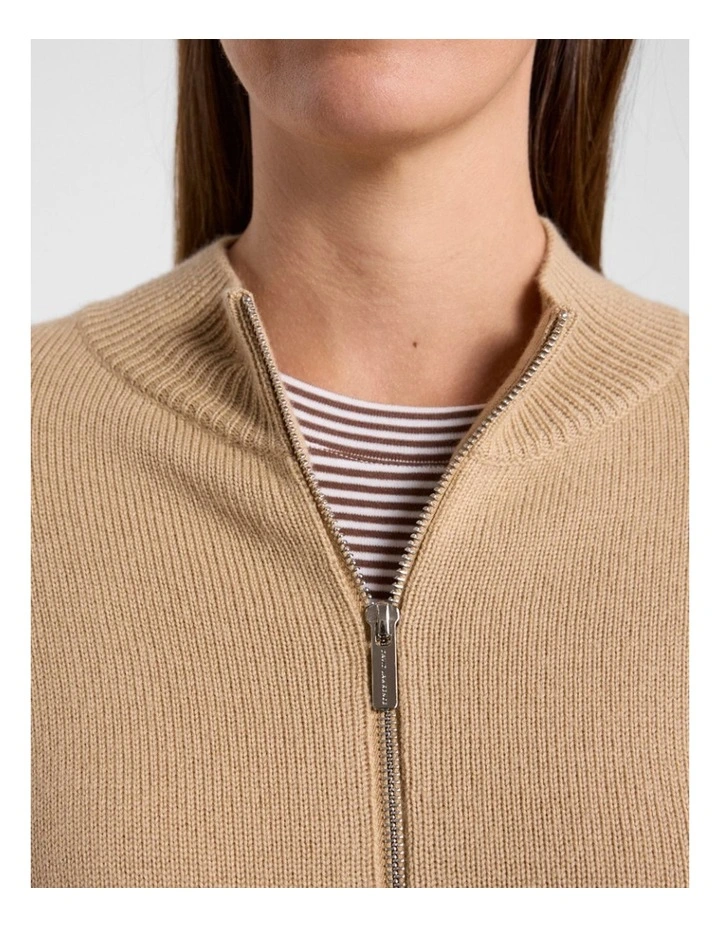 Zip Thru Merino Cardi in Camel image 5