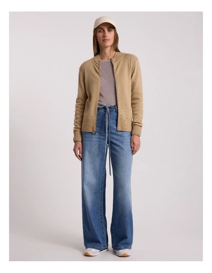 Zip Thru Merino Cardi in Camel image 5