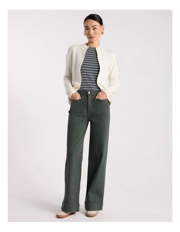 Zip Thru Merino Cardi in Ivory image 1
