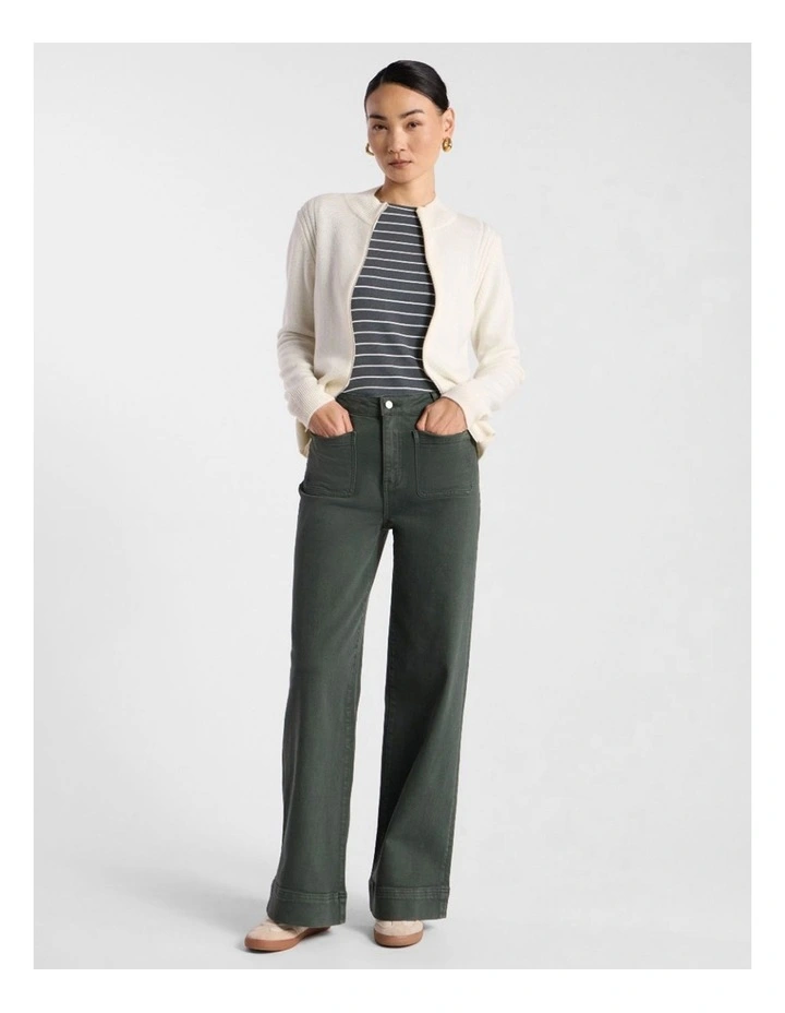 Zip Thru Merino Cardi in Ivory image 2